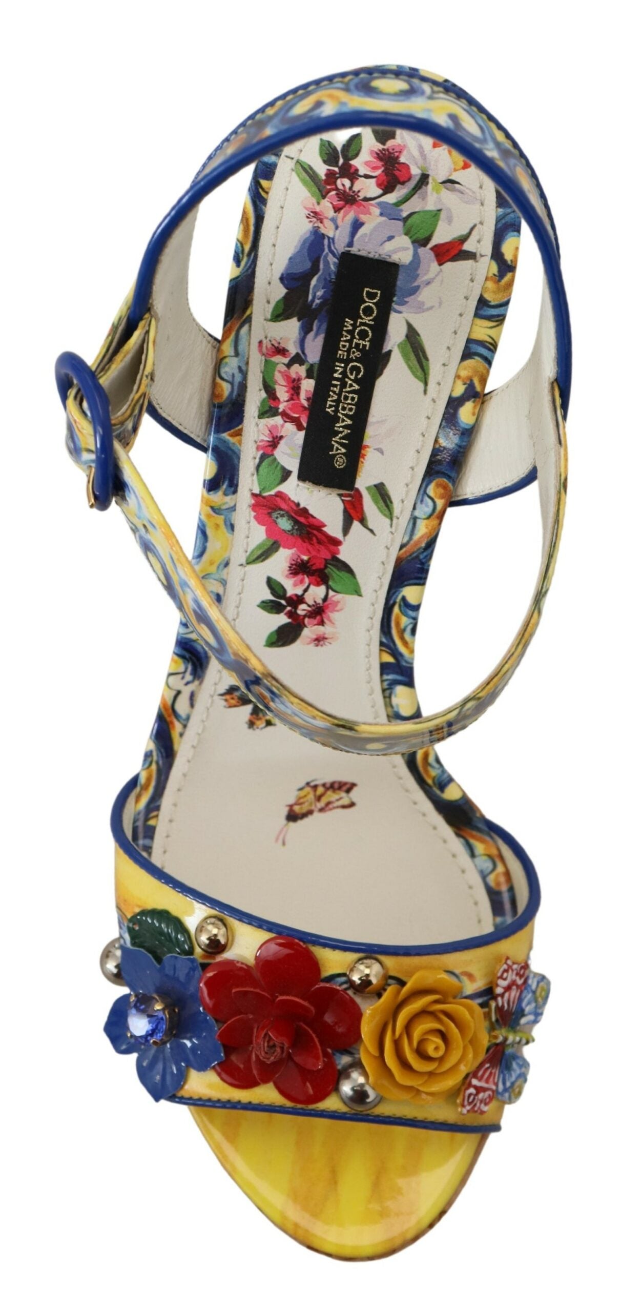 Majolica Print Ankle Strap Wedge Sandals