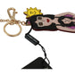 Elegant Gold-Tone Keyring with Leather Appliqué