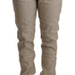 Beige Mid Waist Casual Baggy Stretch Trouser