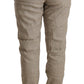 Beige Mid Waist Casual Baggy Stretch Trouser