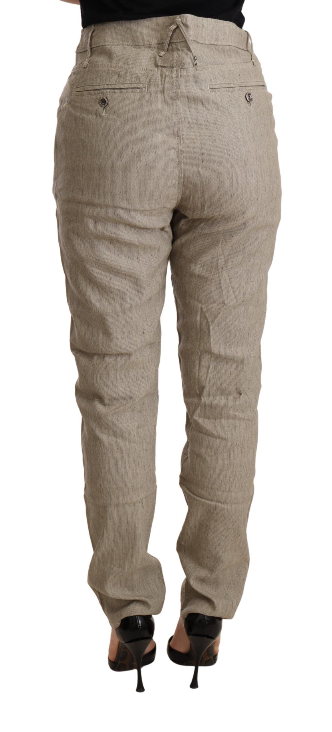 Beige Mid Waist Casual Baggy Stretch Trouser