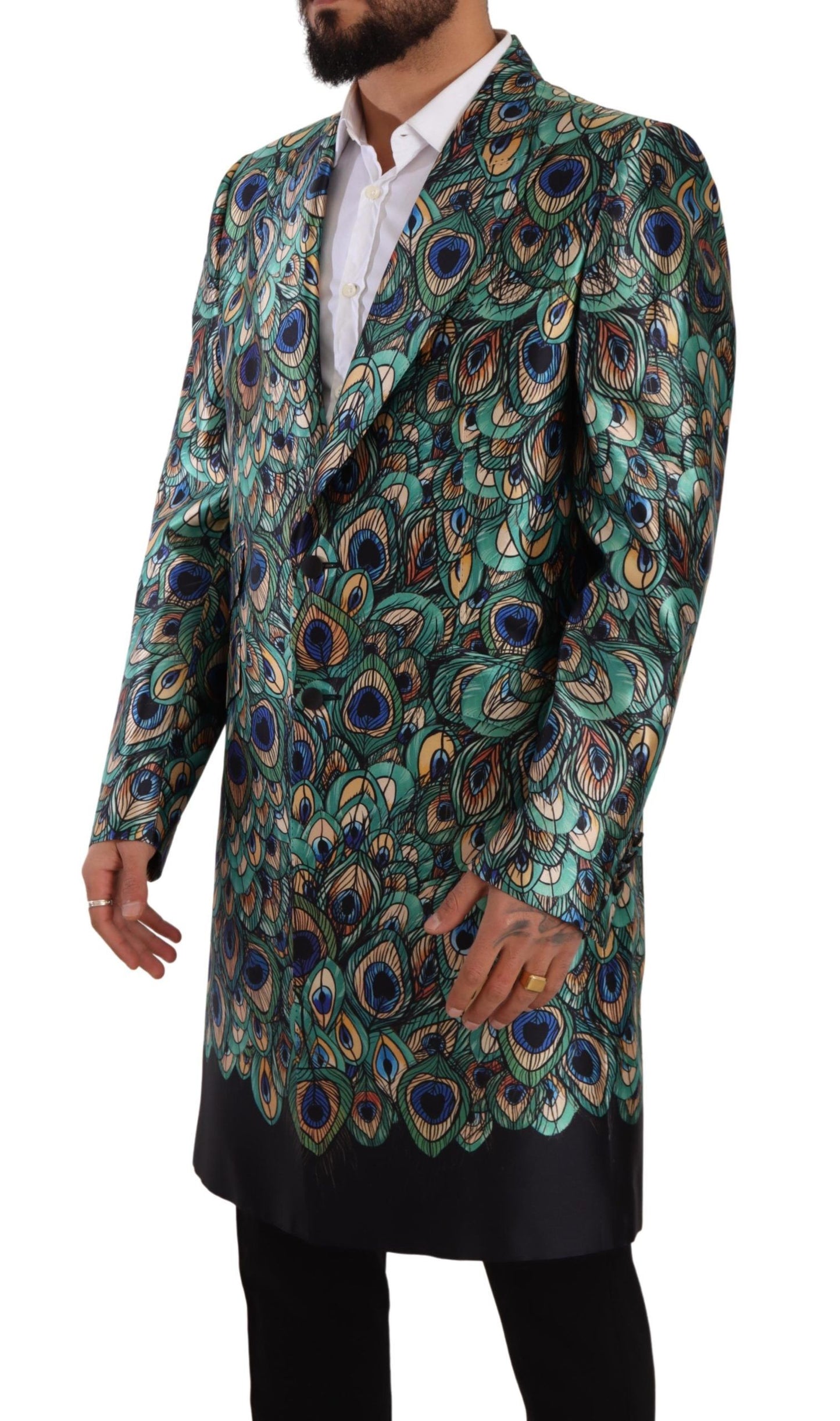 Elegant Multicolor Silk Overcoat Jacket