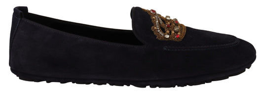 Crystal Crown Embellished Suede Loafers