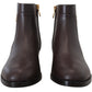 Elegant Brown Ankle Boots with Gold Pearl Detail