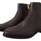 Elegant Brown Ankle Boots with Gold Pearl Detail