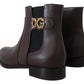 Elegant Brown Ankle Boots with Gold Pearl Detail