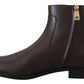 Elegant Brown Ankle Boots with Gold Pearl Detail