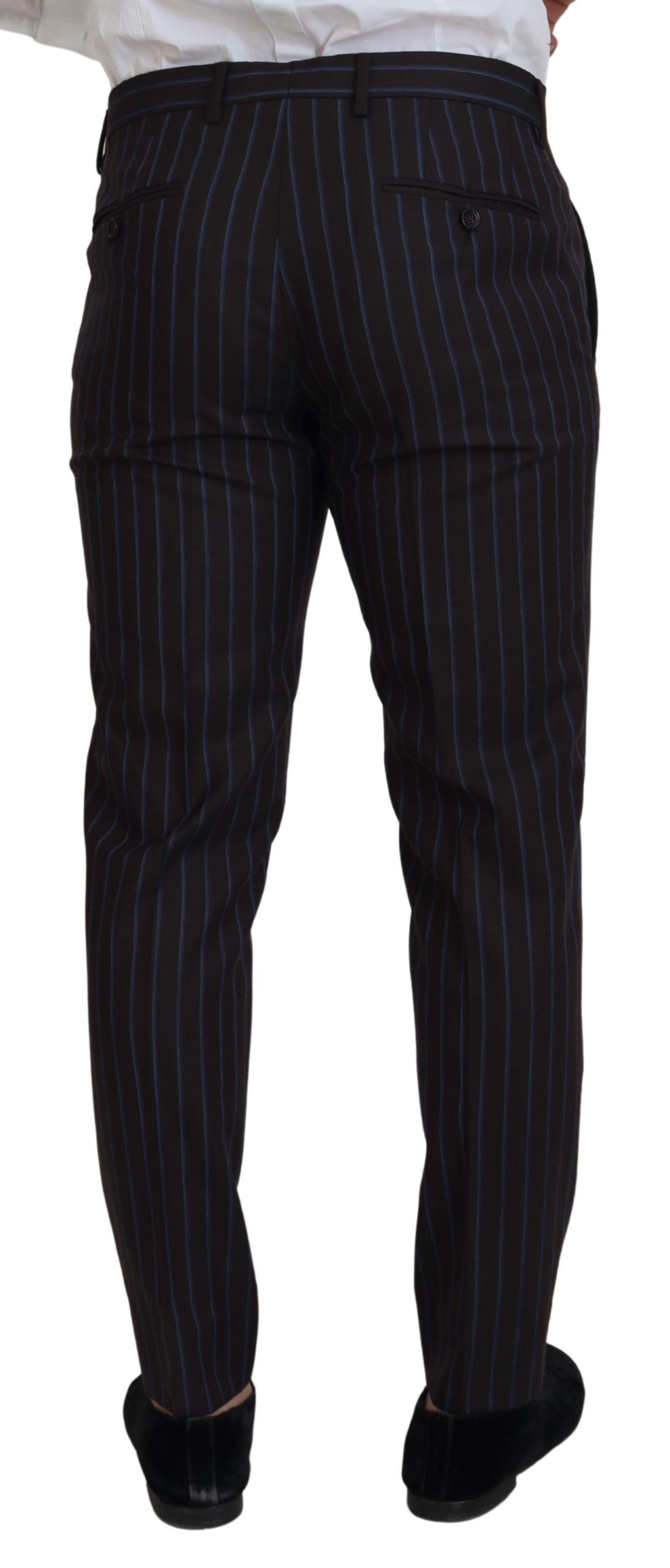 Elegant Black Striped Virgin Wool Suit