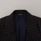 Elegant Black Striped Virgin Wool Suit