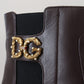 Elegant Brown Ankle Boots with Gold Pearl Detail
