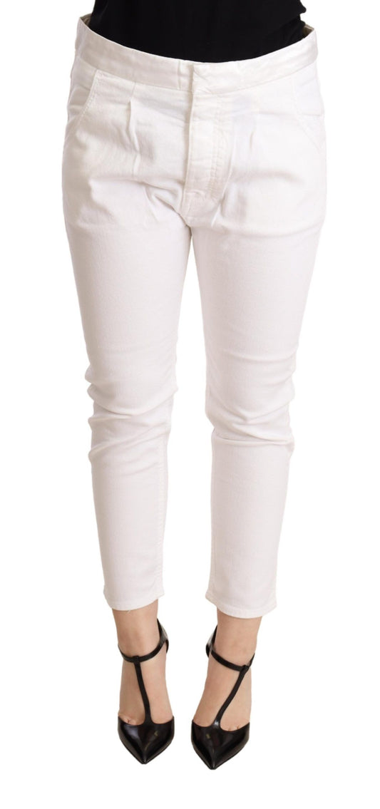 White Mid Waist Slim Fit Skinny Cotton Stretch Trouser