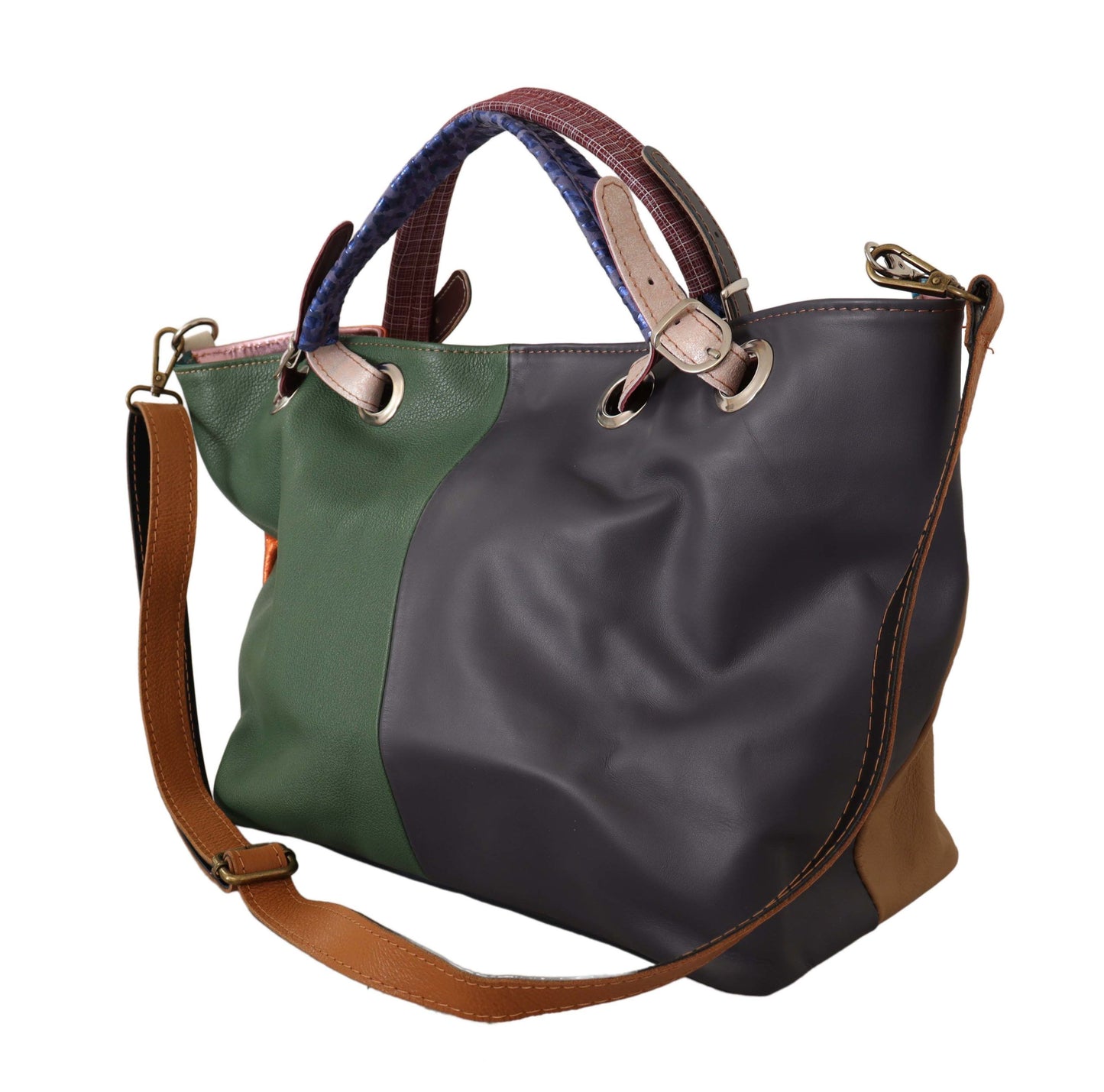 Multicolor Leather Shoulder Tote - Chic & Spacious