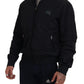 Black Nylon Logo Bomber Zipper Jacket