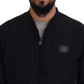 Black Nylon Logo Bomber Zipper Jacket