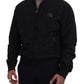 Black Nylon Logo Bomber Zipper Jacket
