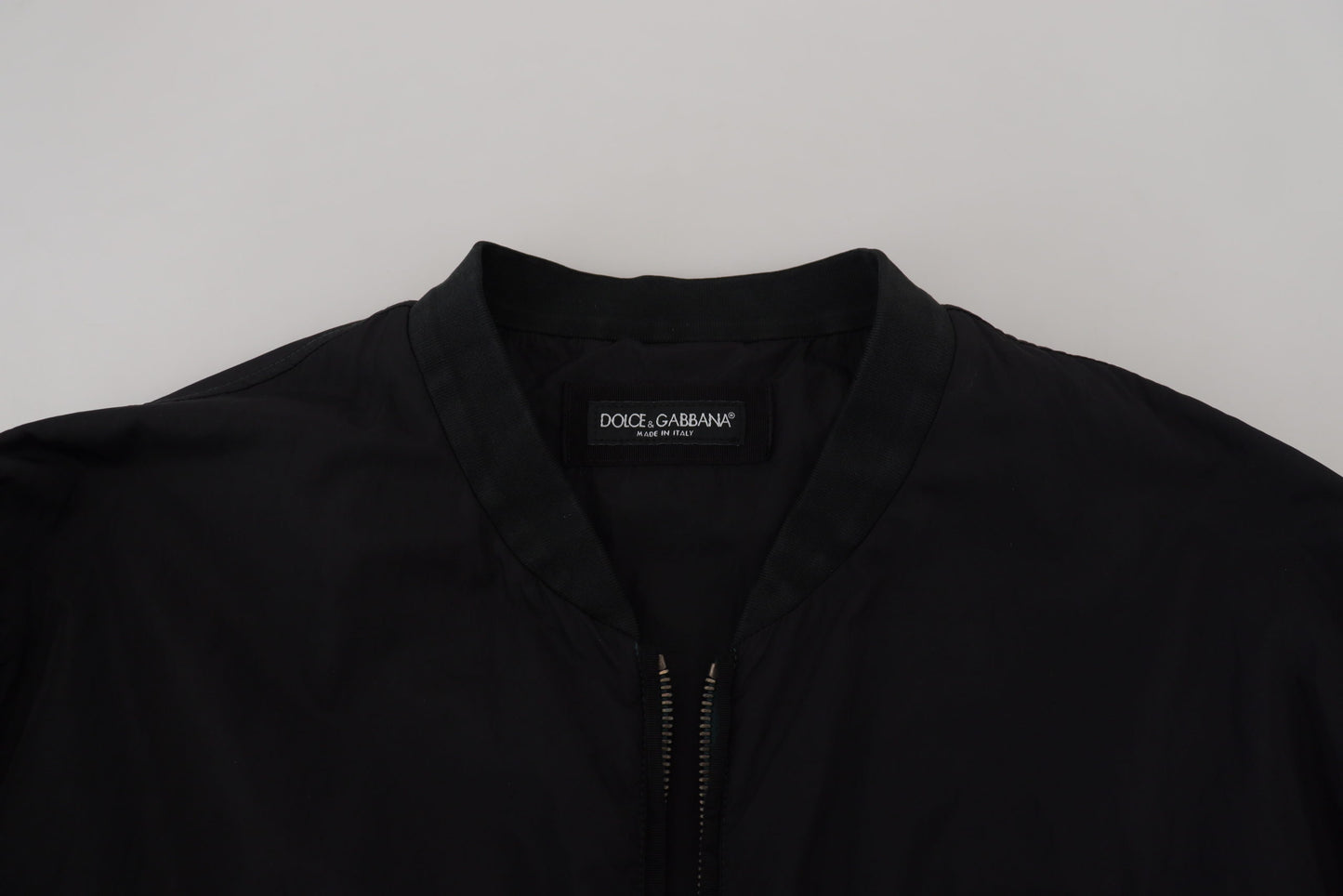 Black Nylon Logo Bomber Zipper Jacket