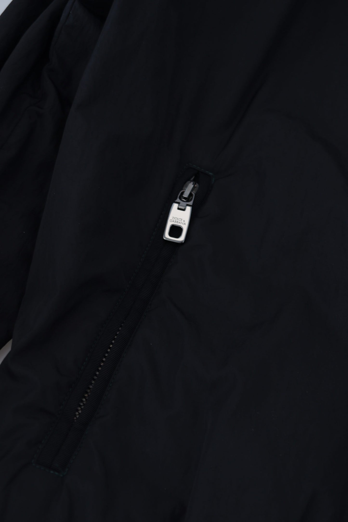 Black Nylon Logo Bomber Zipper Jacket