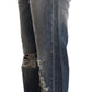 Blue Tattered Mid Waist Straight Denim Trouser