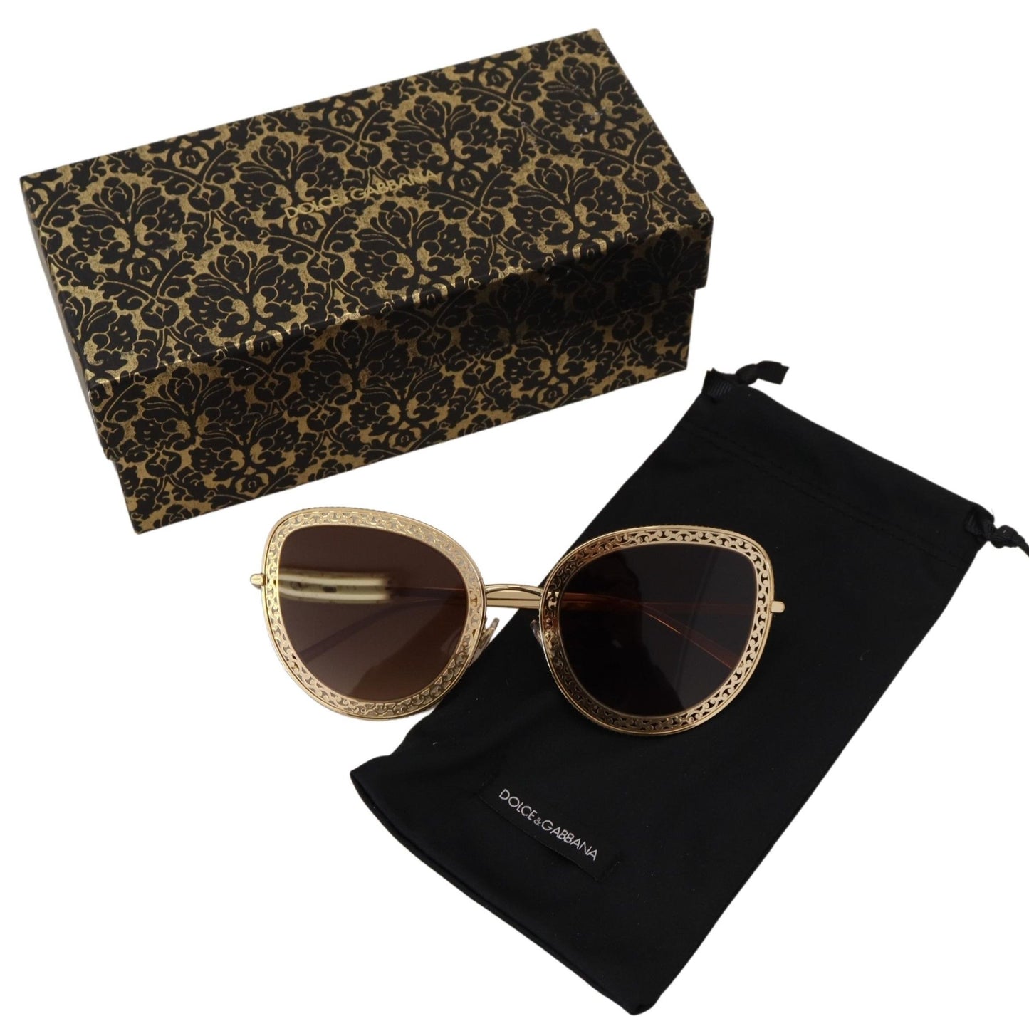 Elegant Lace-Patterned Gold Sunglasses