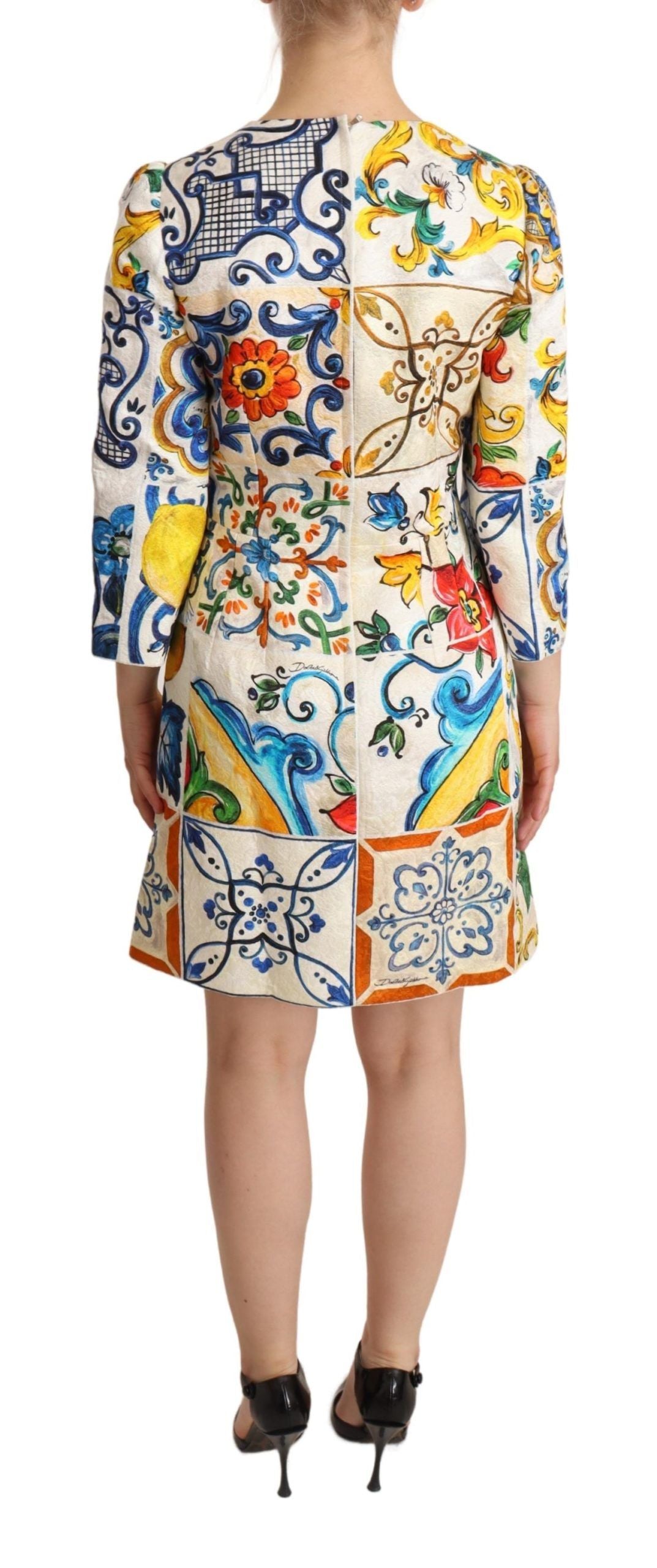 Elegant Multicolor Majolica Print Flared Dress