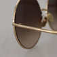 Elegant Gradient Brown Metal Sunglasses
