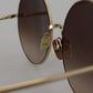 Elegant Gradient Brown Metal Sunglasses