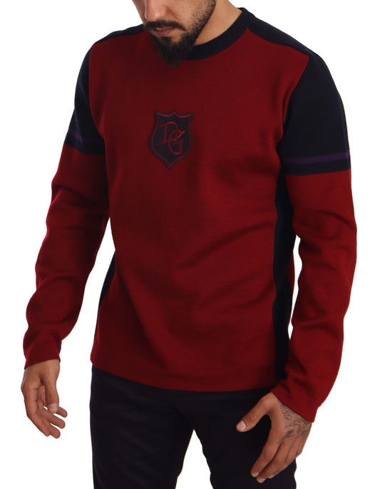 Elegant Burgundy-Blue Wool Jumper