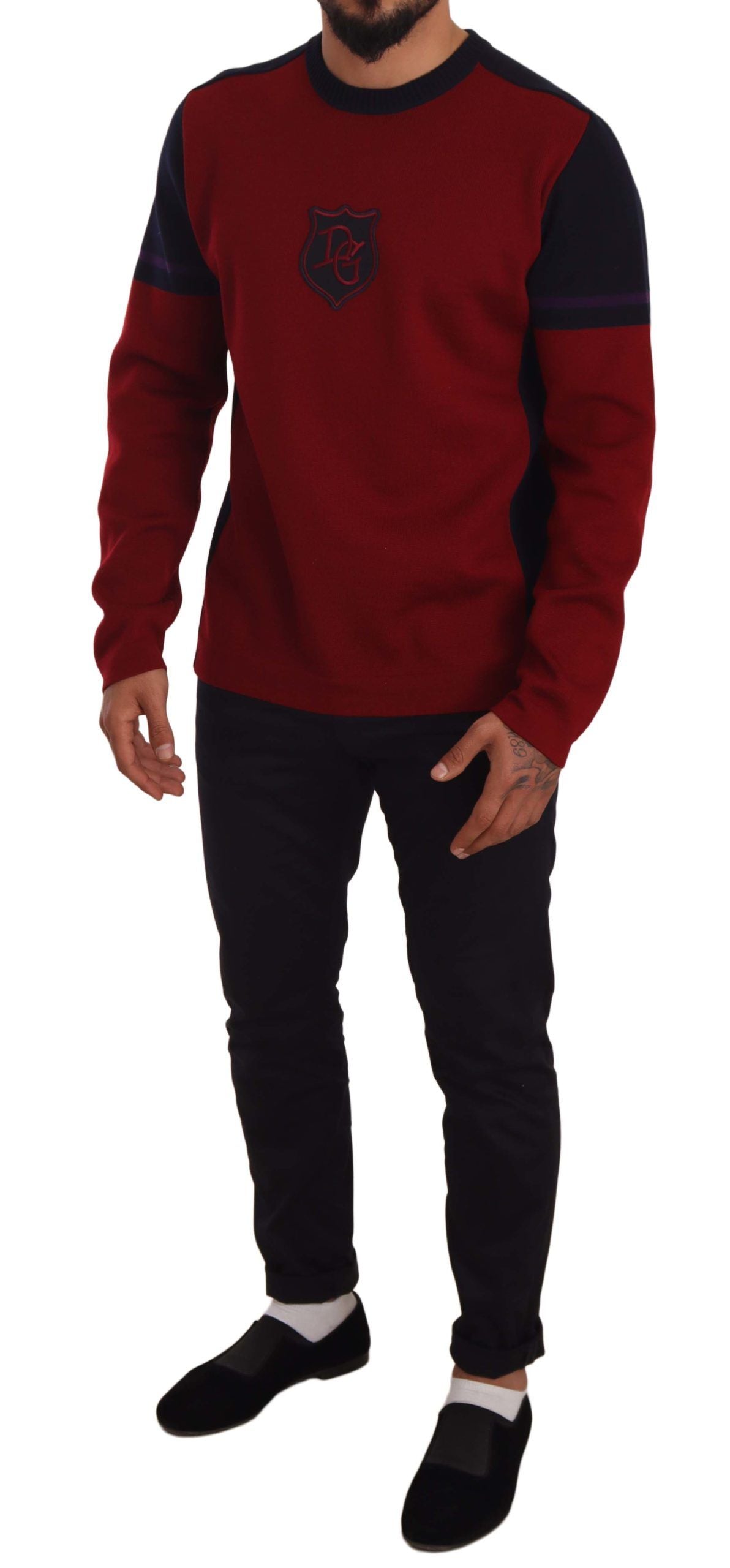 Elegant Burgundy-Blue Wool Jumper