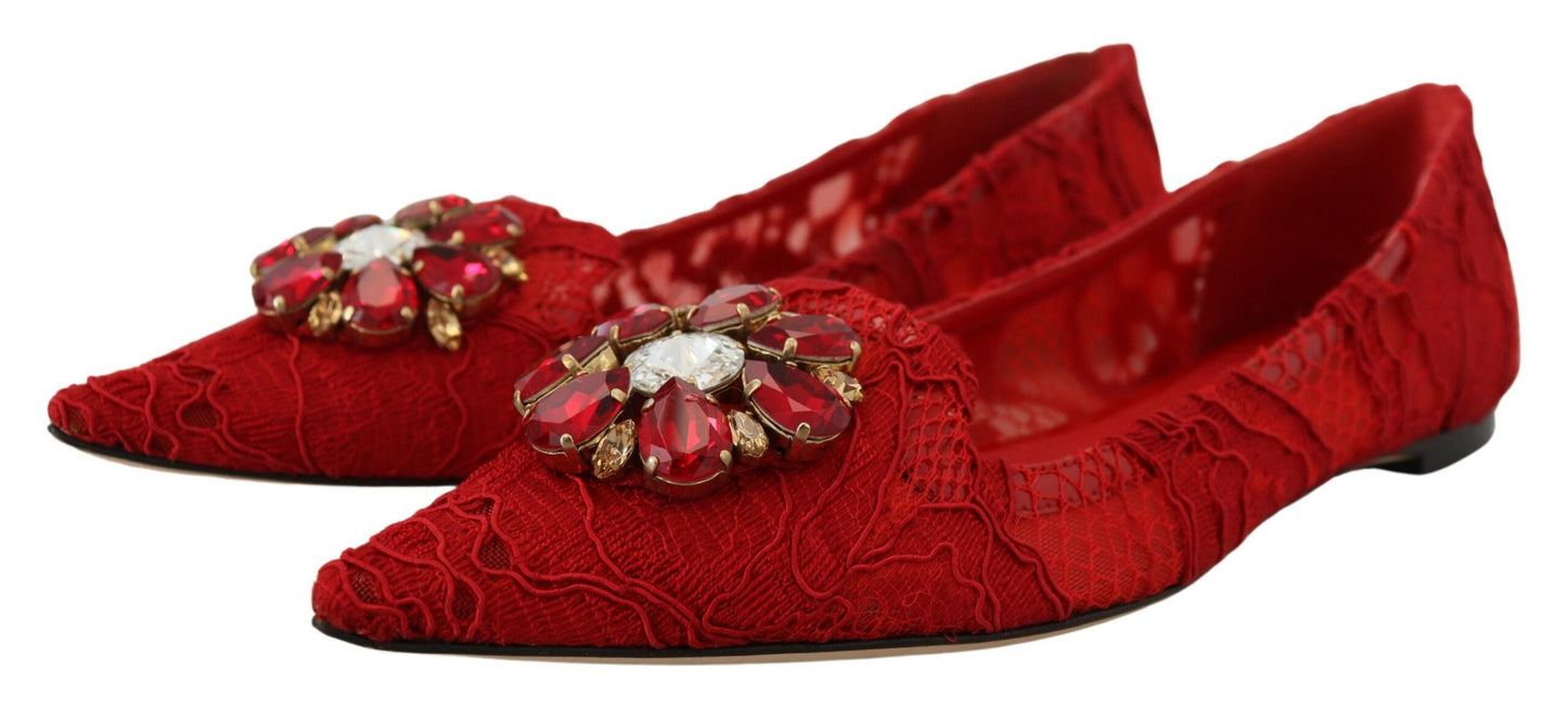 Red Taormina Crystals Loafers Flats Shoes