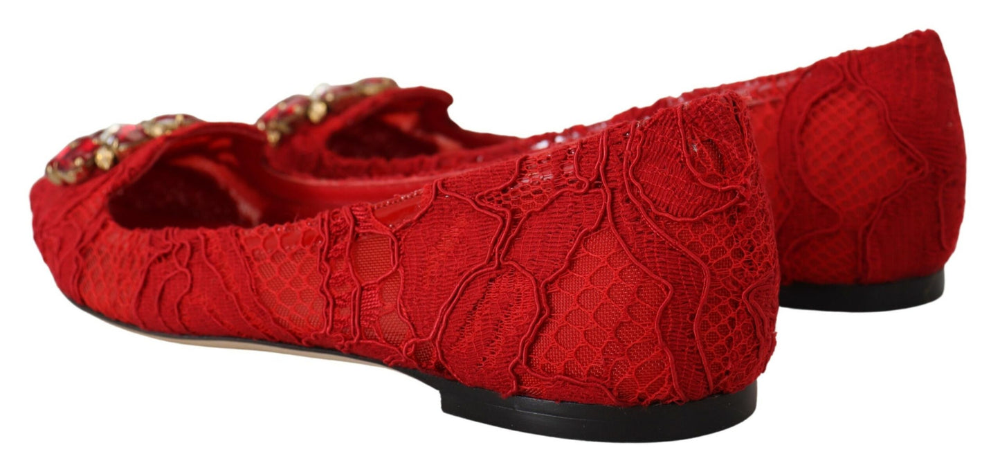 Red Taormina Crystals Loafers Flats Shoes