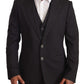 Elegant Gray Striped Three-Piece Wool Suit