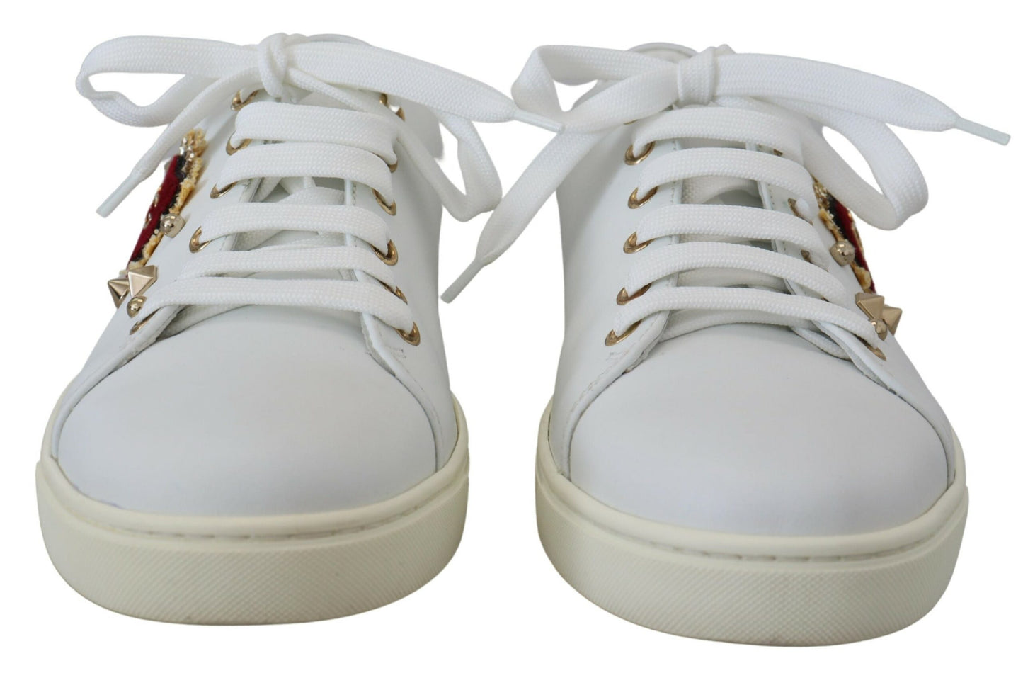 Studded Heart Leather Sneakers White