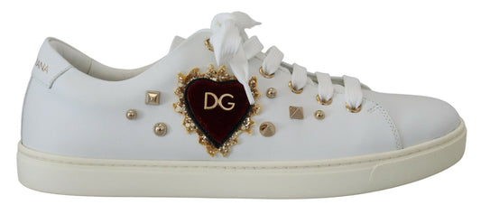 Studded Heart Leather Sneakers White