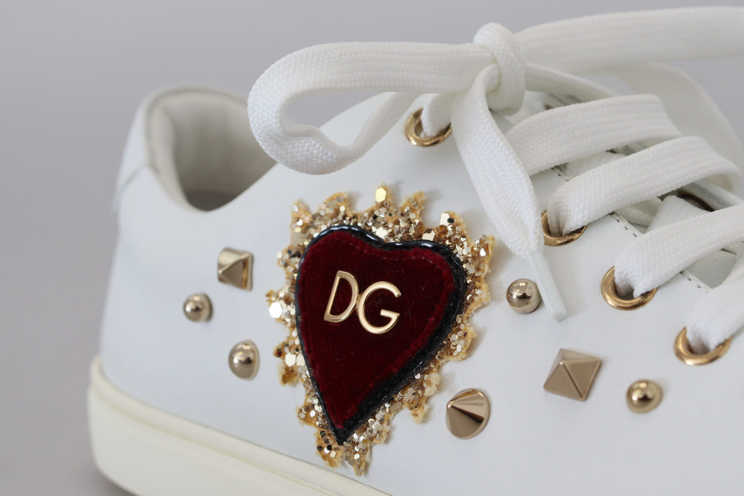 Studded Heart Leather Sneakers White