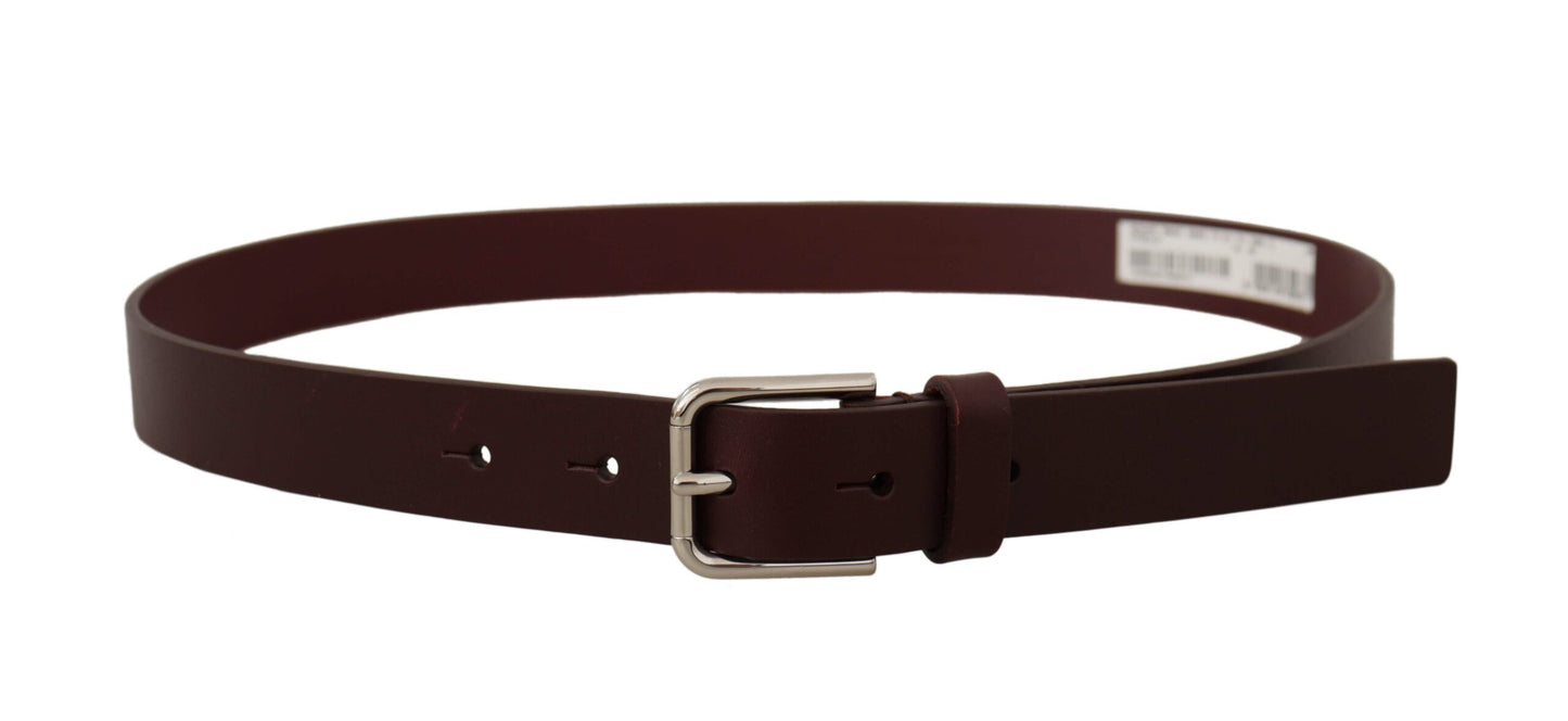 Elegant Maroon Leather Belt with Logo Buckle