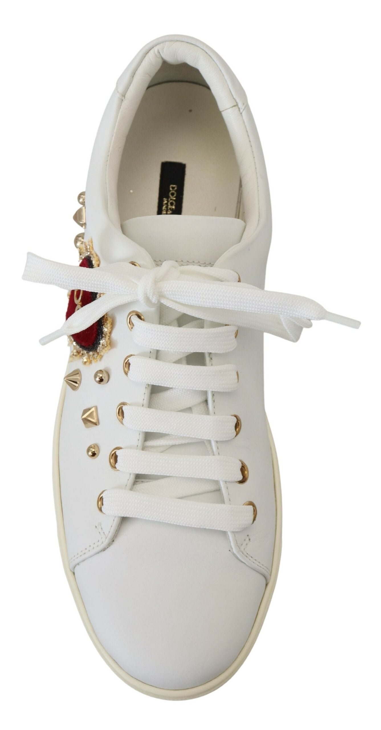 Studded Heart Leather Sneakers White