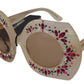 Elegant Beige Embellished Sunglasses