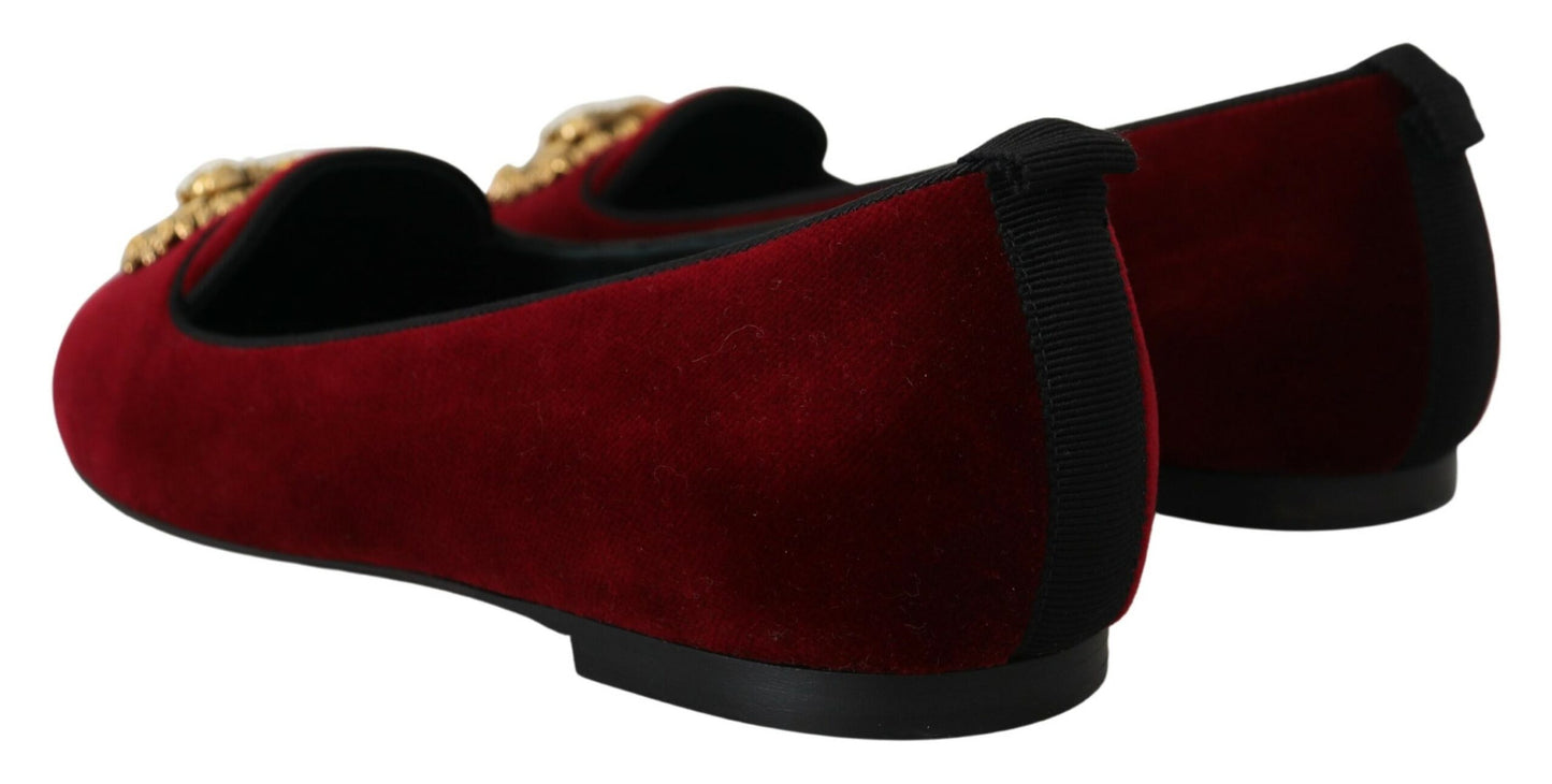 Bordeaux Velvet Slip-On Loafers Flats Shoes