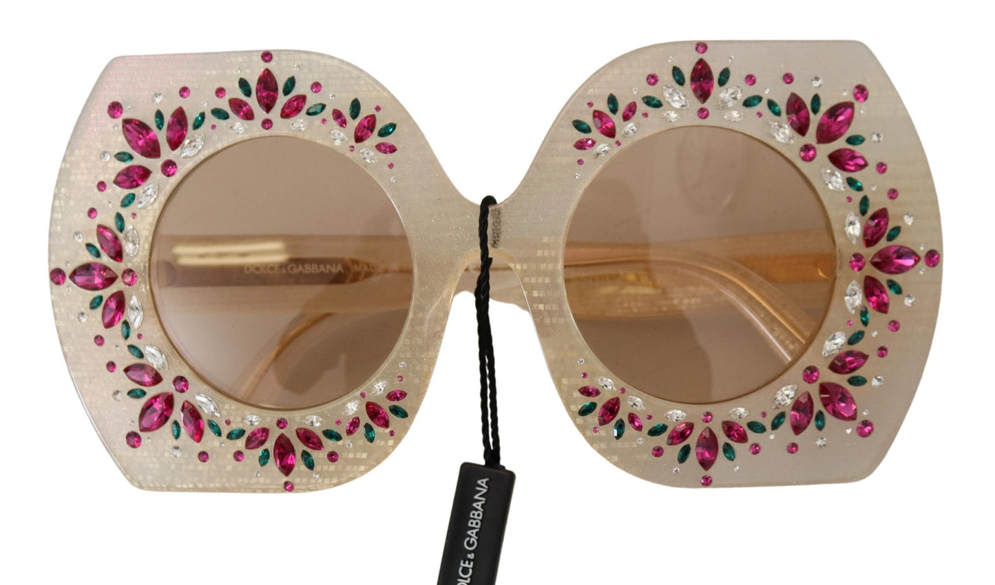 Elegant Beige Embellished Sunglasses