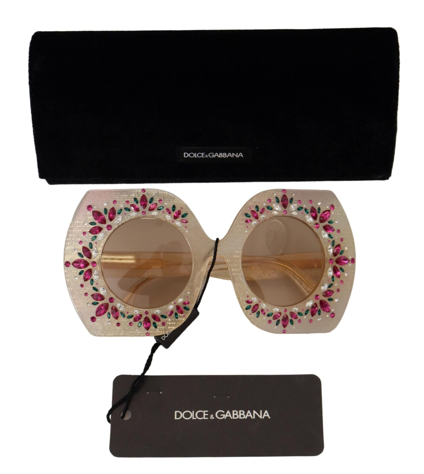 Elegant Beige Embellished Sunglasses