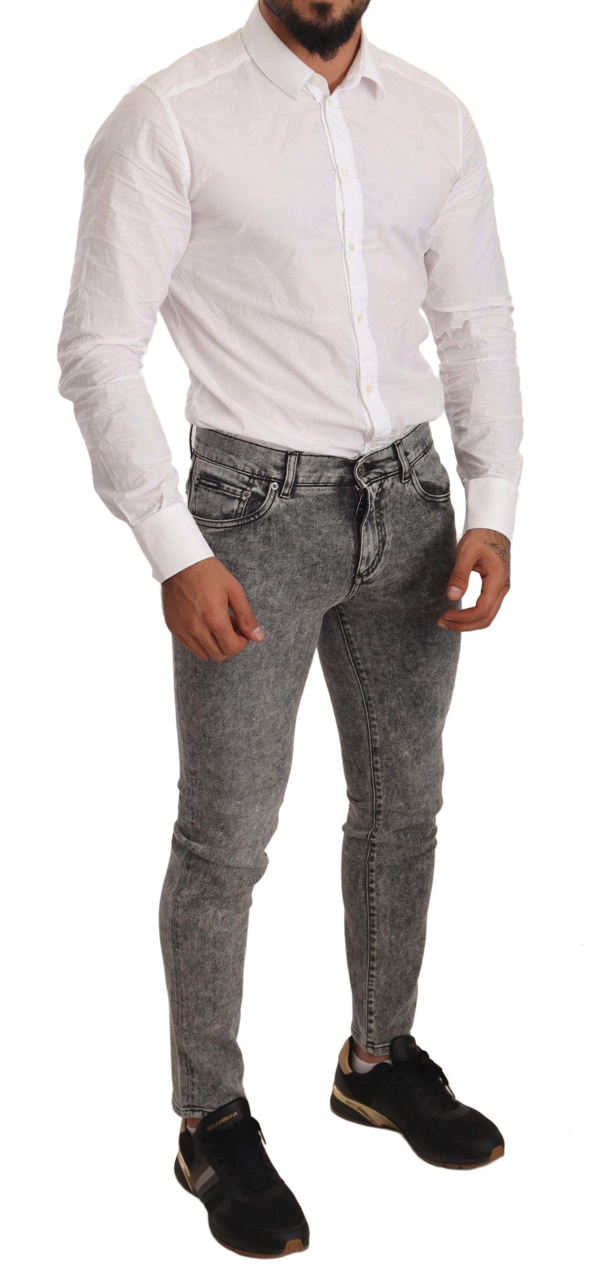 Elegant Slim Fit Gray Washed Jeans