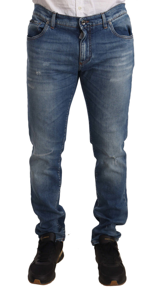 Elegant Slim Fit Distressed Jeans in Blue