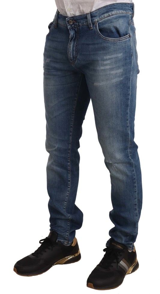 Elegant Slim Fit Distressed Jeans in Blue