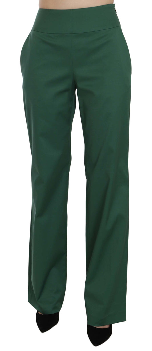 Elegant Green High Waist Straight Trousers