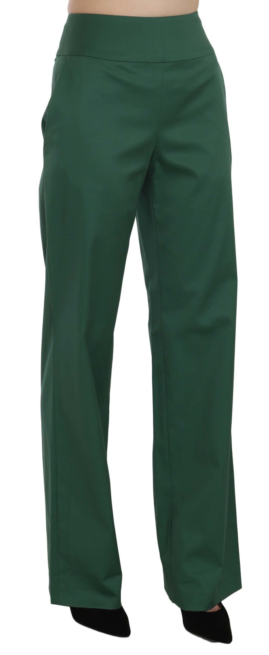 Elegant Green High Waist Straight Trousers