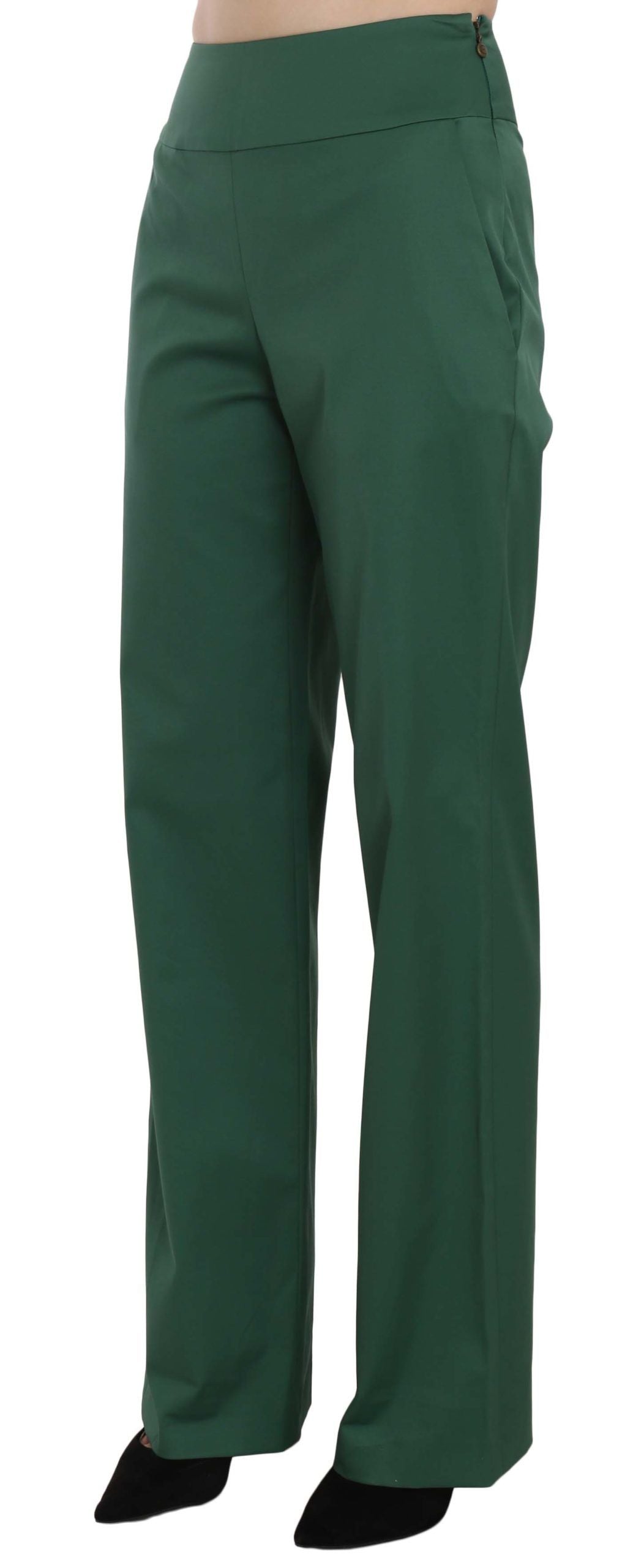 Elegant Green High Waist Straight Trousers