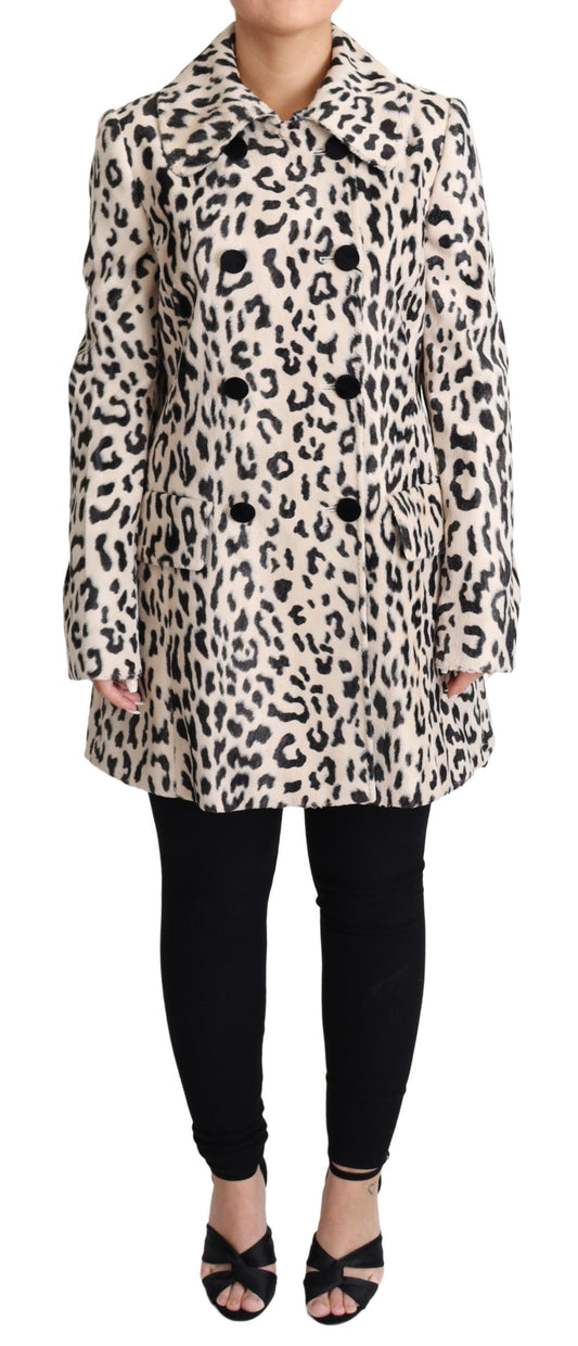 Elegant Leopard Print Faux Fur Trench Coat