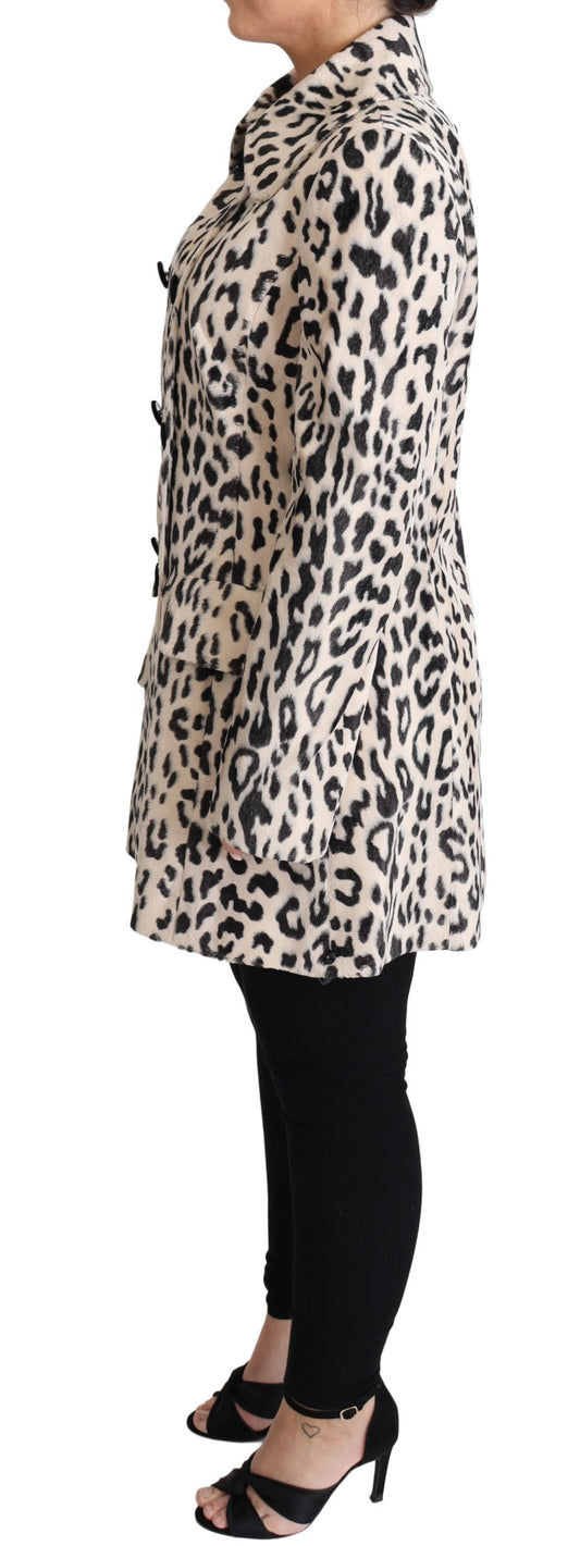 Elegant Leopard Print Faux Fur Trench Coat