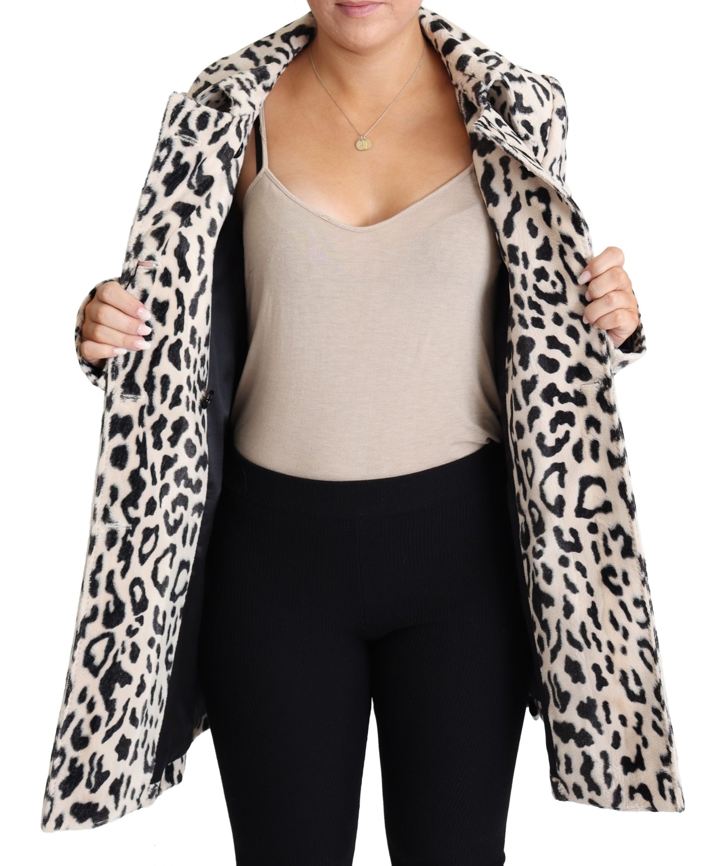 Elegant Leopard Print Faux Fur Trench Coat