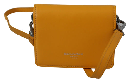 Sunny Yellow Leather Bifold Wallet with Strap